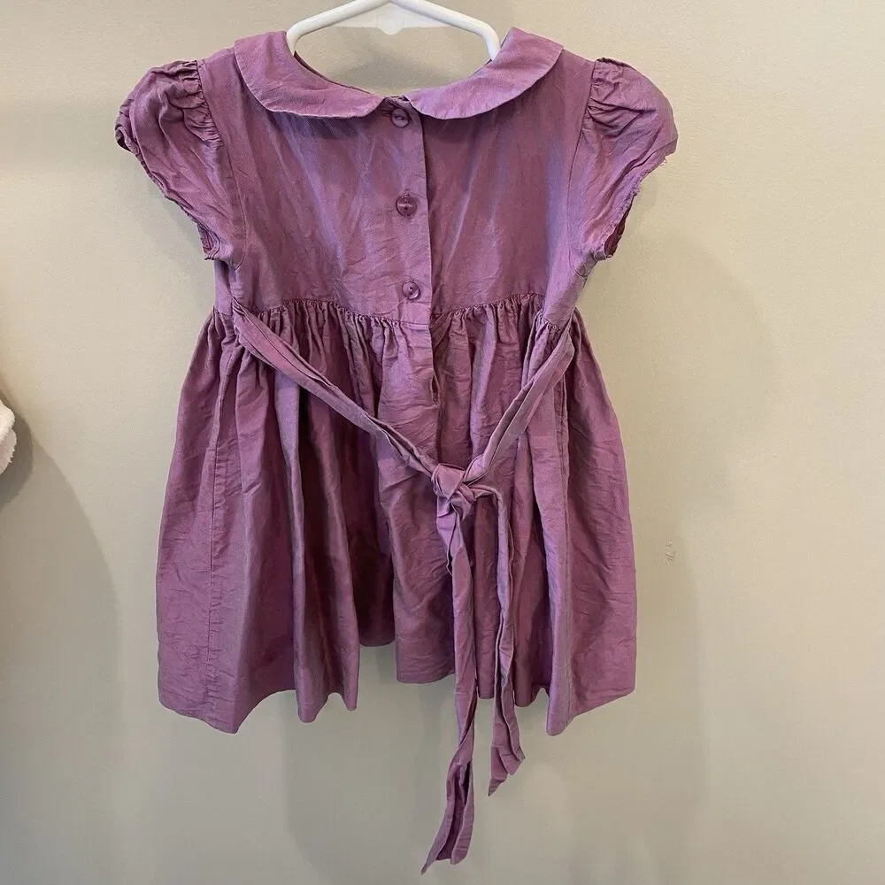 Vintage Talbots Girls 100% Silk Dress 9-12 Embroidered Flowers Purple